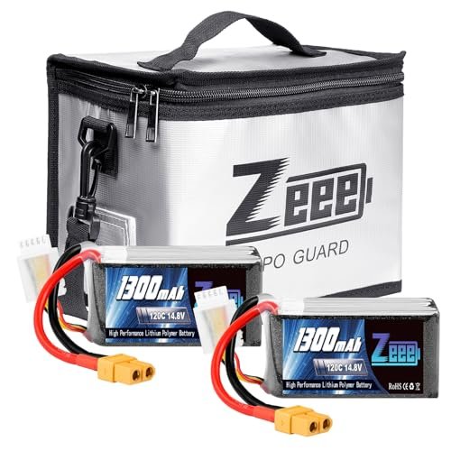 Zeee 14.8V 120C 1300mAh 4S RC Lipo Battery XT60 Plug 2 Pack with Fireproof Safe Bag