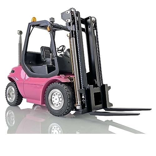 LESU 1/14 Scale RC Hydraulic Forklift Model with RTR RC Transfer Construction Car Pump Valve Motor Light Sound I6S Radio Controller in Pink