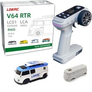 LDARC V64 1/64 Scale Mini Body RC Car 2.4Ghz Remote Control Racing Car with RGB Lights and DIY Interchangeable Body Case Blue