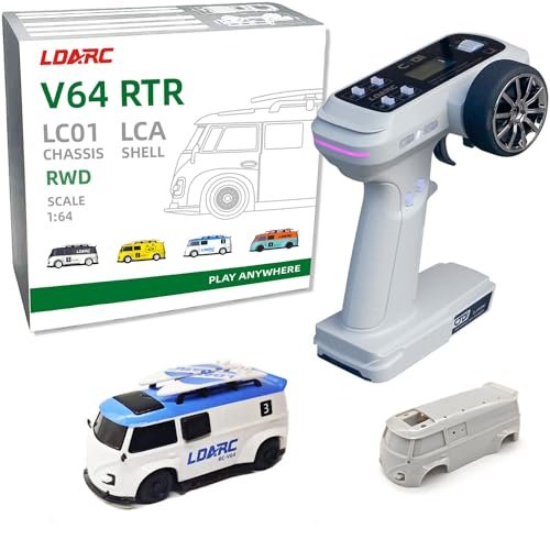 LDARC V64 1/64 Scale Mini Body RC Car 2.4Ghz Remote Control Racing Car with RGB Lights and DIY Interchangeable Body Case Blue