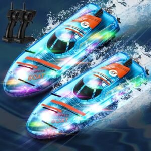 Vertintong 2 Pack LED Light RC Rowing Boat Remote Control Waterproof Pool Toy for Adults Kids