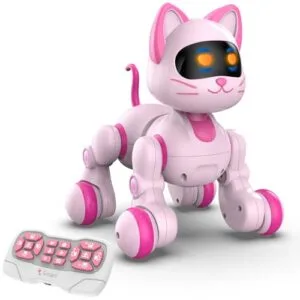 STEMTRON Programmable Cat RC Bulldozer Interactive Robotic Toy for Kids with Remote Control Touch Sensing LED Eyes and Dance Music Functions