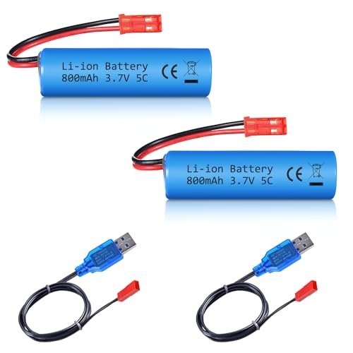 VICMILE 3.7V 800mAh Li ion Battery 2Pack with USB Chargers JST Plug RC Rechargeable 1S Battery for Huina RC Crane and Construction Trucks