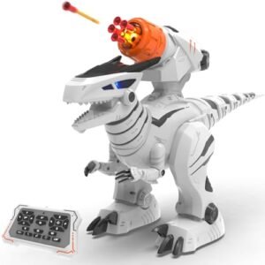 STEMTRON Programmable Remote Control Robot Dinosaur Toy for Kids Interactive Robotic Dinosaur with Touch Sensing LED Eyes Dance Music Middle Size