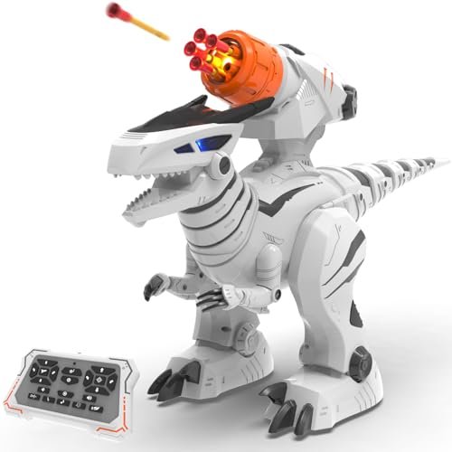 STEMTRON Programmable Remote Control Robot Dinosaur Toy for Kids Interactive Robotic Dinosaur with Touch Sensing LED Eyes Dance Music Middle Size