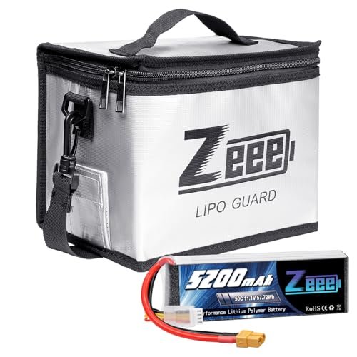 Zeee 3S Lipo Battery 5200mAh 11.1V 50C Soft Pack Battery XT60 Connector 1 Pack Battery with 1 Pcs Lipo Safe Bag Fireproof Explosionproof Bag for Storage Charging