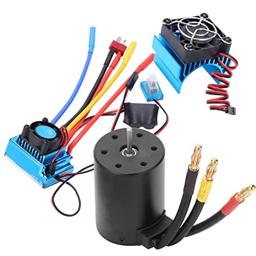 RC 3650 Brushless Motor Set 2300KV 4 Poles with 80A ESC Combo and CNC Aluminum Heat Sink for 1 10 Scale RC Cars