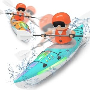 JOI MEW Innovative RC Kayak Boat with Colorful LED Lights for Kids 2.4 Ghz Remote Control Toy for Pool Lake Bathtub Gift for Boys Girls Blue