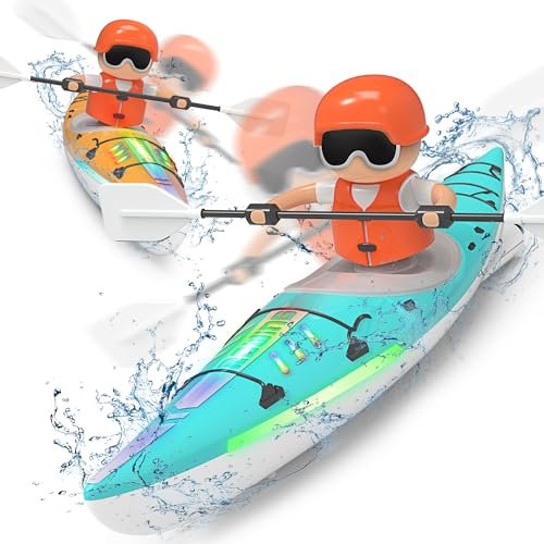JOI MEW Innovative RC Kayak Boat with Colorful LED Lights for Kids 2.4 Ghz Remote Control Toy for Pool Lake Bathtub Gift for Boys Girls Blue