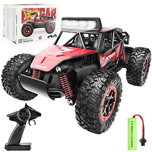 BEZGAR TB201 RC Cars-1:20 Scale Remote Control Car-2WD High Speed 20 Km/h Electric Toy Off Road Vehicle Monster Truck Crawler with LED Headlight and Rechargeable Battery for 8-12 Year Old Boys Girls