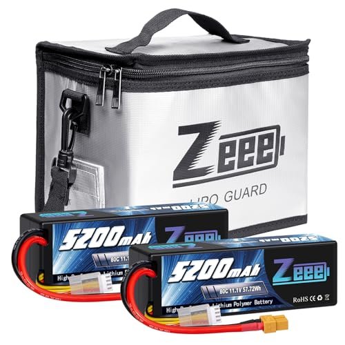 Zeee 3S Lipo Battery 5200mAh 11.1V 80C Hard Case with XT60 Connector and Fireproof Safe Bag 2 Pack