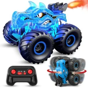 ScharkSpark 2.4GHz RC Monster Trucks Toys with Light Sound Spray Dinosaur Design for Kids Ages 3 4 5 6 7 8 All Terrain Remote Control Car Includes 2 Batteries