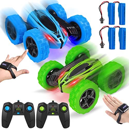 2PACK RC Stunt Car with Gesture Sensor 4WD Double Sided 360 Degree Rotating Tumbling Rechargeable High Speed 2.4GHZ Off Road Toy Cars for Adults and Kids