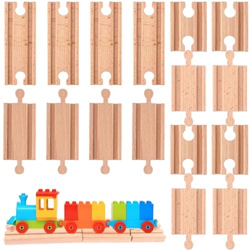 16 Pcs Straight Wooden Tracks Expansion Set for Trains and Lanes RC Compatible with Most Major Toy Trains