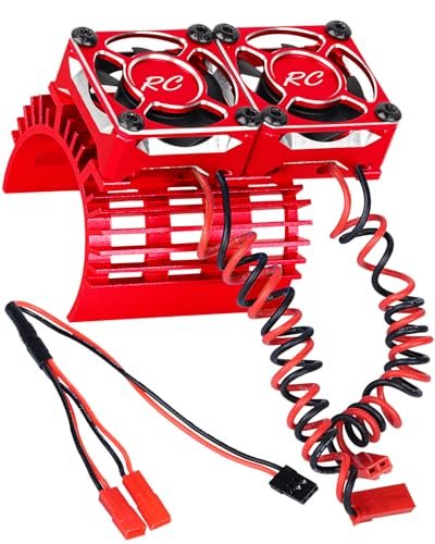 RcarmubWow 1/8 Scale RC Dragster Motor Heatsink with Dual Cooling Fans for 4068 4274 Brushless Motors Red