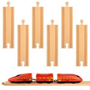 Mototo 6 Pieces Wood Train Tracks Expansion Straight Wooden Train Tracks Compatible with Playmobil Train RC 6 Inch Wood Train Track Accessories for Girls Boys Birthdays 6 PCS Straight 6pack