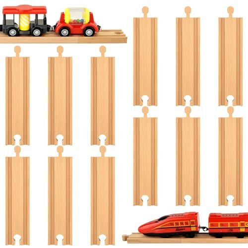 12 Pieces Wood Train Tracks Expansion Straight Wooden Train Tracks 6 Inch Compatible with RC Bullet Train and Most Train Tracks for Girls Boys Birthdays 12 PCS Straight