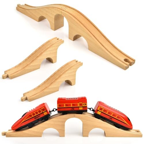 1 Pack Wooden RC Carpet Track Bridge Compatible with Most Toy Train Railroads for Girls Boys Birthdays