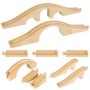 JarThenaAMCS 8 Pieces Wood Train Track Expansion Set Compatible with Toy RC Train Wooden Bridges and Straight Tracks