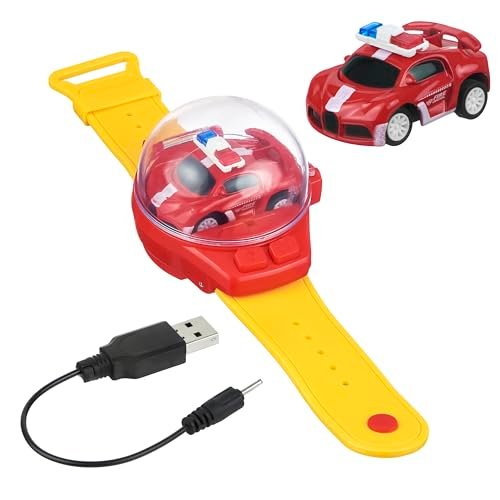 Expressions 1pc On The Go RC Car Wristband Mini RC Car with Wearable Remote Watch Wristband Storage Case and USB Charging Chord Remote Control Wrist Controlled USB Chargeable RC Drift Car Yellow