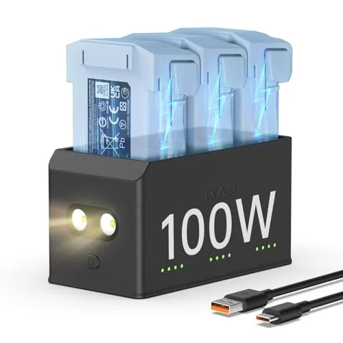LKTOP Fast Lane RC Battery Charger 100W Mini 4 Pro Mini 3 Series Charging Hub with 3X Fast Charging for DJI Mini4 Pro 3 Pro 3 Drone Accessories