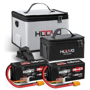 HOOVO 3S Lipo Battery 2200mAh 80C 11.1V Shorty Lipo Battery Pack Softcase with XT60 Connector,2 Pack& HOOVO Lipo Bag Fireproof Explosionproof Lipo Battery Safe Bag
