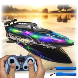 Playtapus Pro Boat Electric RC Boats for Kids 8 12 and Up with LED Lights 2.4 GHZ Remote Control for Pool and Lake Rechargeable Battery Blue