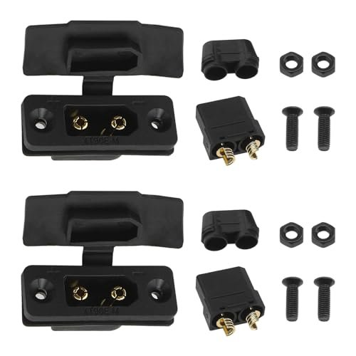 eMagTech 2 Pairs XT90E XT90E-M High Current Mounting Plug with Rubber Cap XT90 2 Pin Reverse Polarity Proof Compatible with RC Aircraft Drone