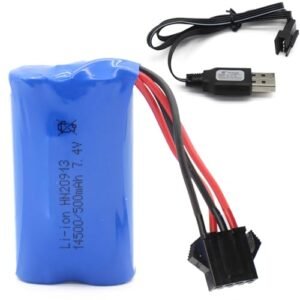 Fisca 7.4V 500mAh Li ion Rechargeable Battery Pack with USB Cord for Fisca 15 Channel Excavator