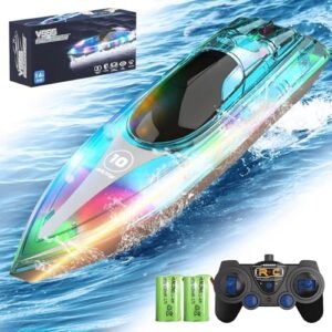 G Tmarried RC Boats and Planes LED Light Remote Control Boat 1 Hour Endurance with 2 Rechargeable Batteries for Pool and Lakes Ideal Gift for Adults and Kids 8 12