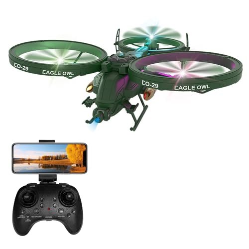 GoolRC RC Plane Drone with Camera, 2.4GHz 6CH Remote Control Airplane, 6 Axis Gyro RC Helicopter, RC Aircraft Fighter with 3D Flips, Circle Flight, Headless Mode, Auto Hover, LED Lights