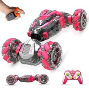 Dzxlin Gesture Sensing RC Stunt Car with Best RC Tires for 6 12 Year Old Boys Girls 2.4 GHz Double Sided Driving 360 Degree Flips Rotating 4WD All Terrain Toy Pink
