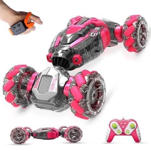 Dzxlin Gesture Sensing RC Stunt Car with Best RC Tires for 6 12 Year Old Boys Girls 2.4 GHz Double Sided Driving 360 Degree Flips Rotating 4WD All Terrain Toy Pink