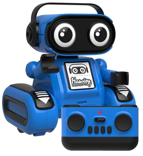 Hasviey Rechargeable Remote Controlled Robot Toy for Kids 6 8 Years Old with Auto Demo Record Repeat Dance Moves Music Flexible Head Arms Perfect for RC Hobby Room Ideas Blue