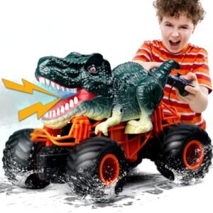 ZDCZ RC Monster Truck Electric Dinosaur Toy Remote Control Car with LED Lights and Sound Effects for Kids Ages 2 8 Green