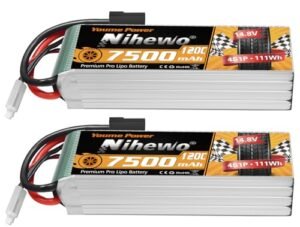 Nihewo 2Packs 4S Lipo Battery 14.8V 7500mAh 120C for 1/5 Scale Gas RC Truck and Other RC Models