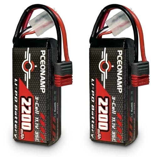 PCEONAMP 3S Lipo Battery 2200mAh 35C Max 70C with Deans T Plug High Capacity RC 11.1V Battery for RC Willey Roseville Warehouse and High Speed RC Cars 14301 14302 1/14 1/16 Scale Models 2 Packs