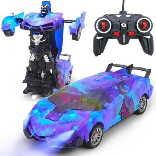 SCKTYZS Remote Control Car for Kids 2.4Ghz One Button Deformation 360 Rotating Drifting Racing Car with LED Lights