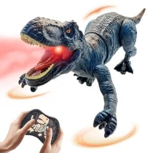 Moskiddo Dinosaur RC Robot Toy Blue T Rex Electronic Remote Control Dino for Kids Ages 3 to 12