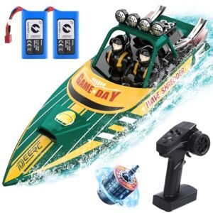 DEERC Aqua Jet RC Boat Brushless Motor 25MPH High Speed Remote Control Boat with LED Lights for Kids and Adults