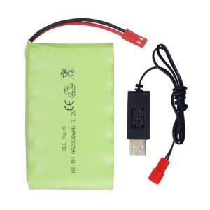 AA 7.2V 2800mAh Ni-MH Battery with JST-2P Plug and USB Charging Cable Suitable for The New Version TR-211 TR-212 TR-215 550 RC Excavator, Truck, Engineering Vehicle RC Toy