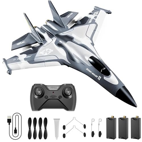 Night Wing RC Plane SkyRider 2.4 Ghz Gyroscope Stabilized 3 Channel Fighter Airplane with Dual Motor and LED Lights Ready to Fly for Beginners Kids Adults