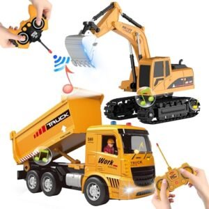 AISYAH RC Excavator Dump Truck Toy Set 1 20 Scale Metal Construction Vehicles with Remote Control for Kids Ages 6 12