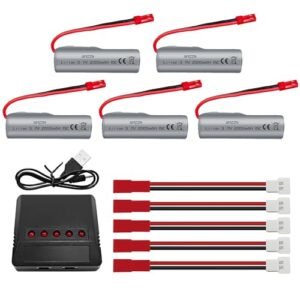 AMZZN 5PCS 3.7V 2000mAh 15C JST 2P Plug Lipo Battery with 5 in 1 Charger for HJ819 DE819 RC Boat Huina 1337 1338 1516 1517 1552 1554 1558 RC Engineering Vehicle