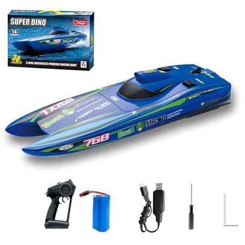 GoolRC 2.4GHz High Speed 30kmh Brushless Turbojet RC Speed Boat for Boat Racers Battery Operated with Low Battery Over Distance Reminder and 2 Batteries