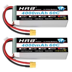 HRB 2pcs 6S Lipo Battery XT60 22.2V 4000mAh 60C for Peterbilt 379 RC Truck and Other RC Vehicles