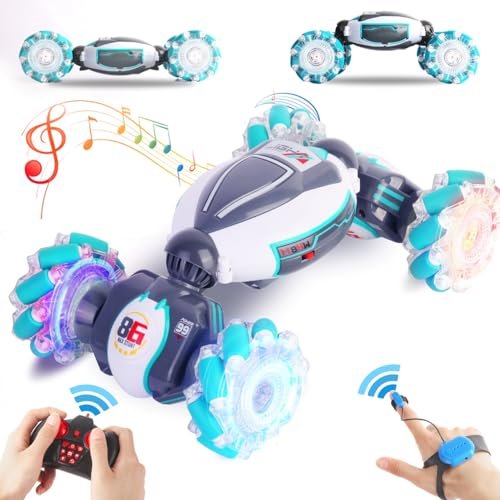 Threeking RC Twist Stunt Car Toy with Neon Lights Remote Control Cars 360 Degree Rotating Double Sided Driving for Boys Girls Ages 6 Plus Green