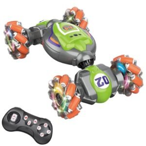 Threeking Green Hornet RC Car Gesture Sensing Remote Control Stunt Toy with 4WD and Mecanum Wheels for Kids Ages 6+
