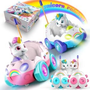 AEROQUEST 2 Pack Unicorn RC Cars with Underglow Lights for RC Cars Remote Control Toys for Toddlers Ages 1 3