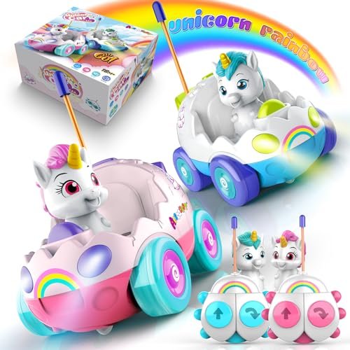 AEROQUEST 2 Pack Unicorn RC Cars with Underglow Lights for RC Cars Remote Control Toys for Toddlers Ages 1 3